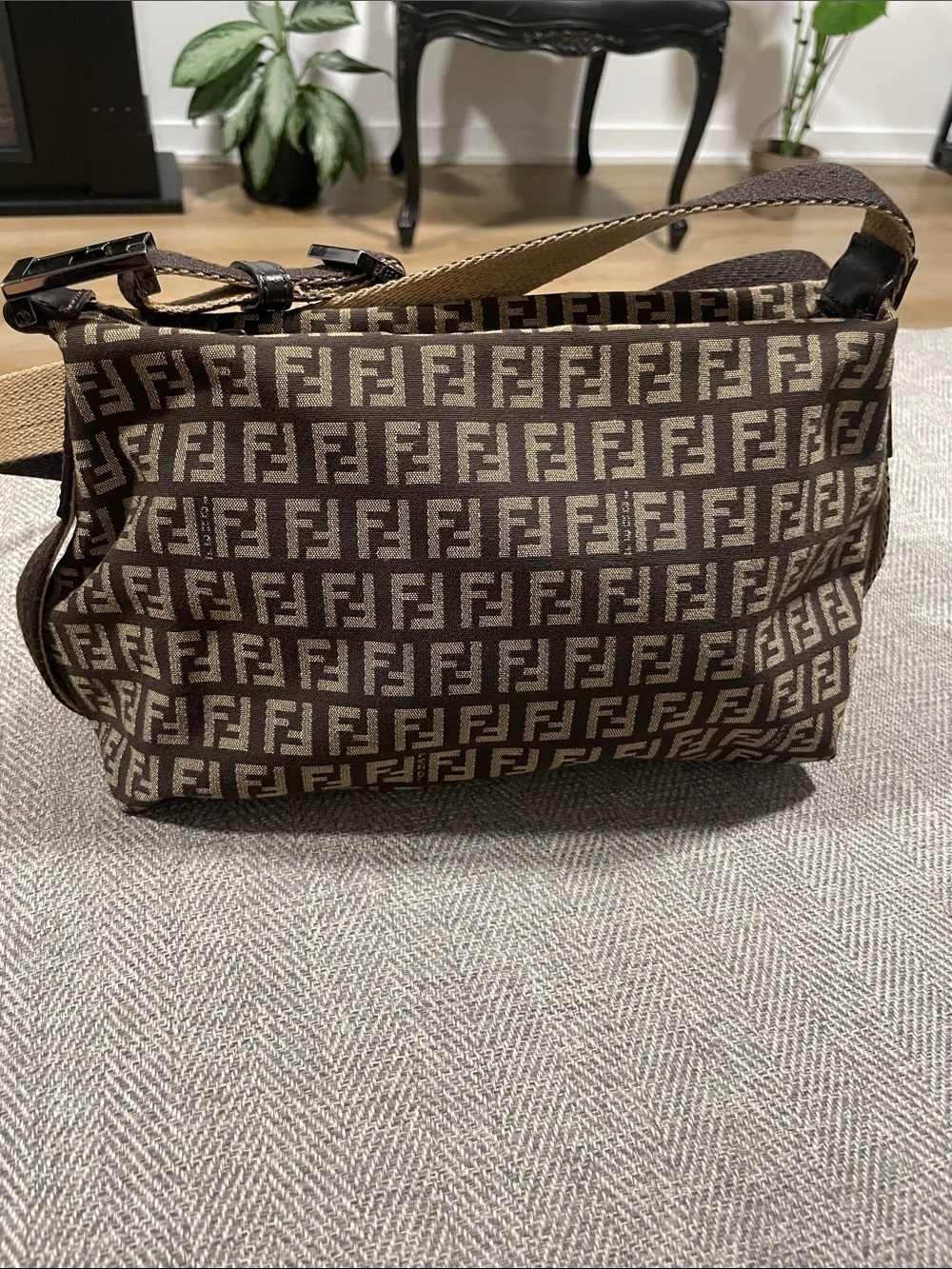 Fendi Zucchino Crossbody Vintage Brown FF Monogram Messenger Bag